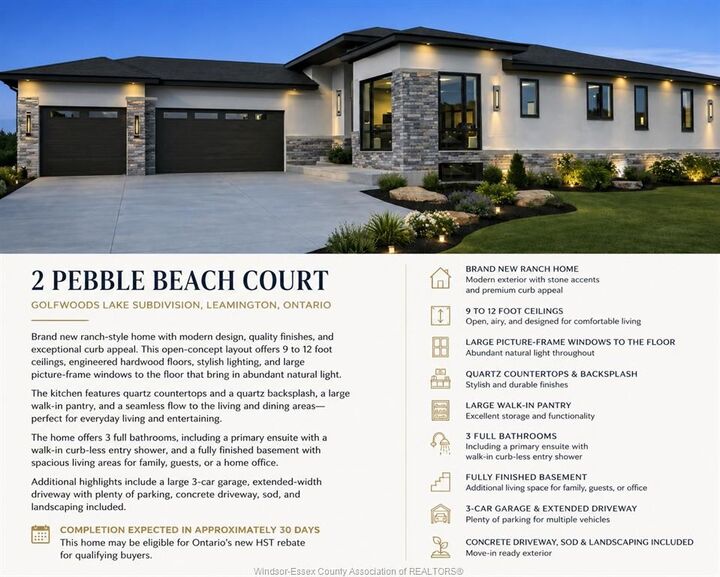 Property Photo: 2 Pebble Beach Court ON N8H 0G1