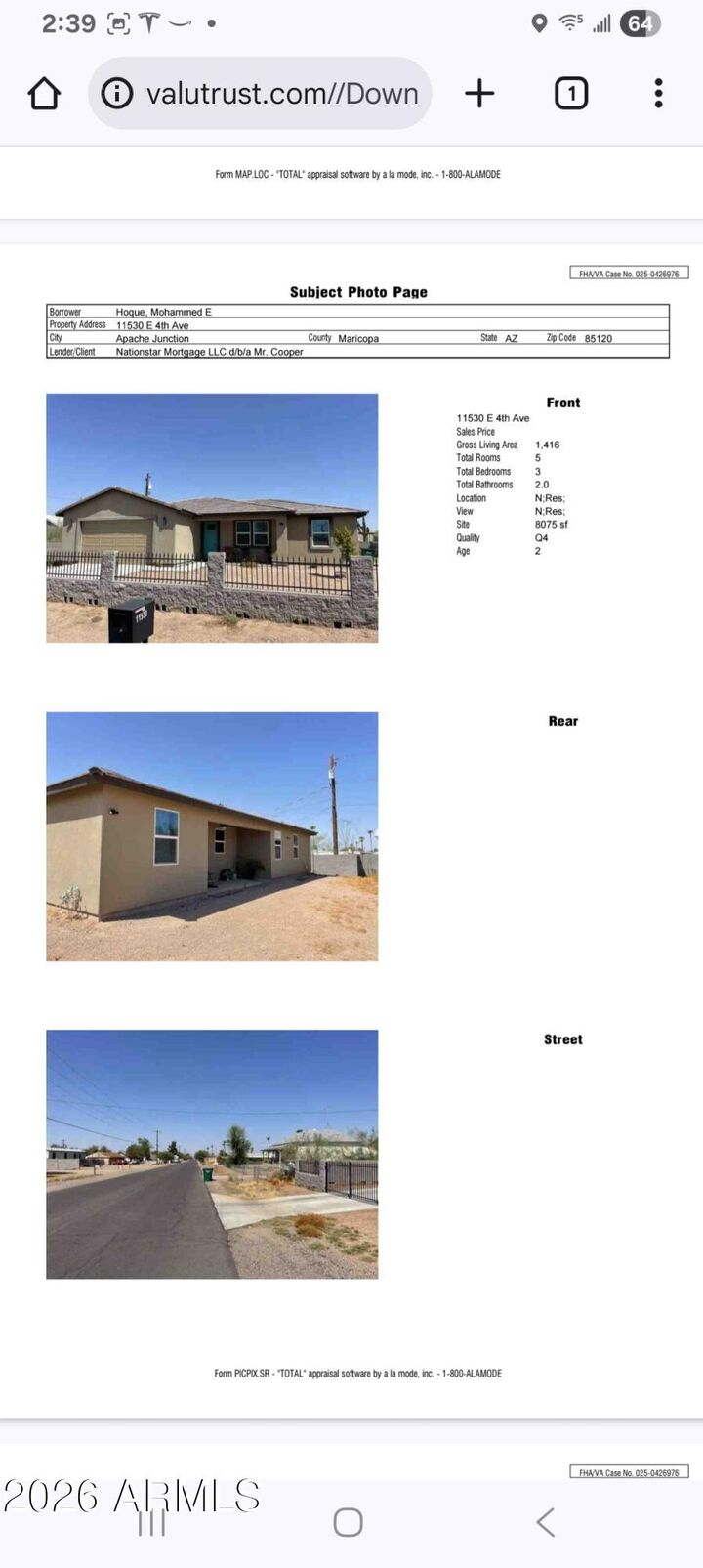Property Photo:  11530 E 4th Avenue  AZ 85120 
